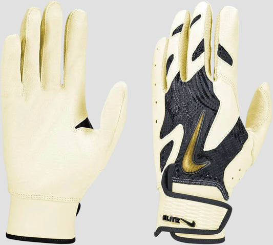 NIKE ALPHA ELITE BATTING GLOVES - WHITE & GOLD
